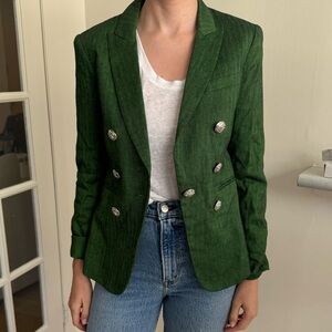 Veronica Beard Green Double-Breasted Linen Blazer